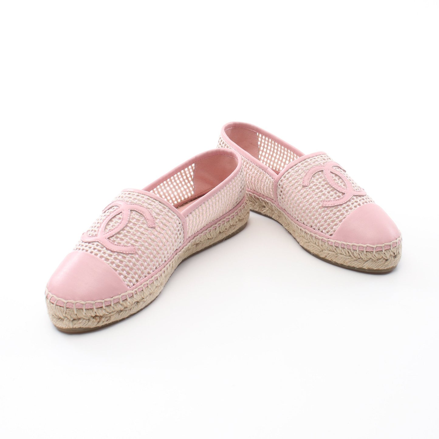 ココマーク エスパドリーユ スリッポン レザー ジュート ライトピンク ベージュ メッシュ シャネル シューズ CHANEL
