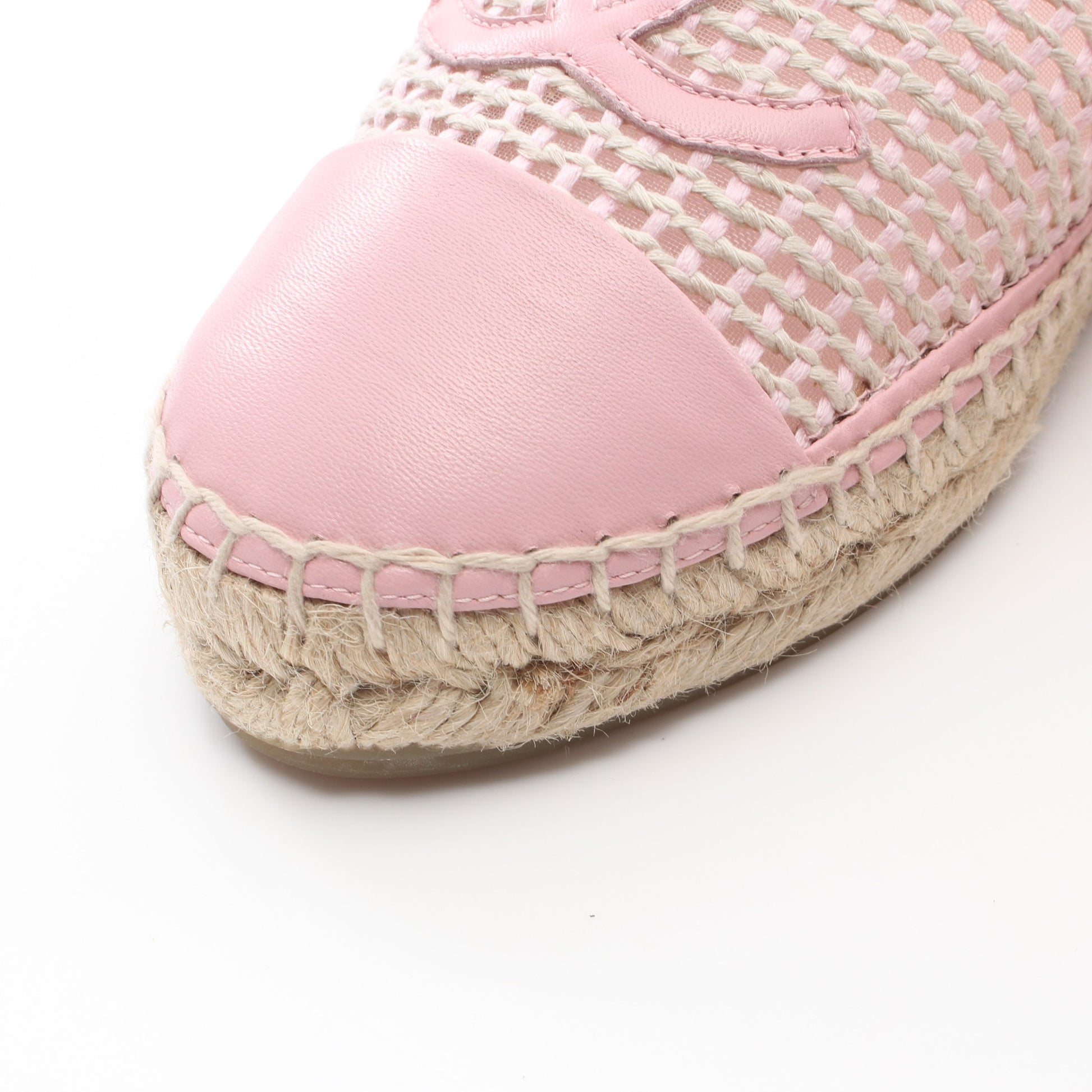 ココマーク エスパドリーユ スリッポン レザー ジュート ライトピンク ベージュ メッシュ シャネル シューズ CHANEL