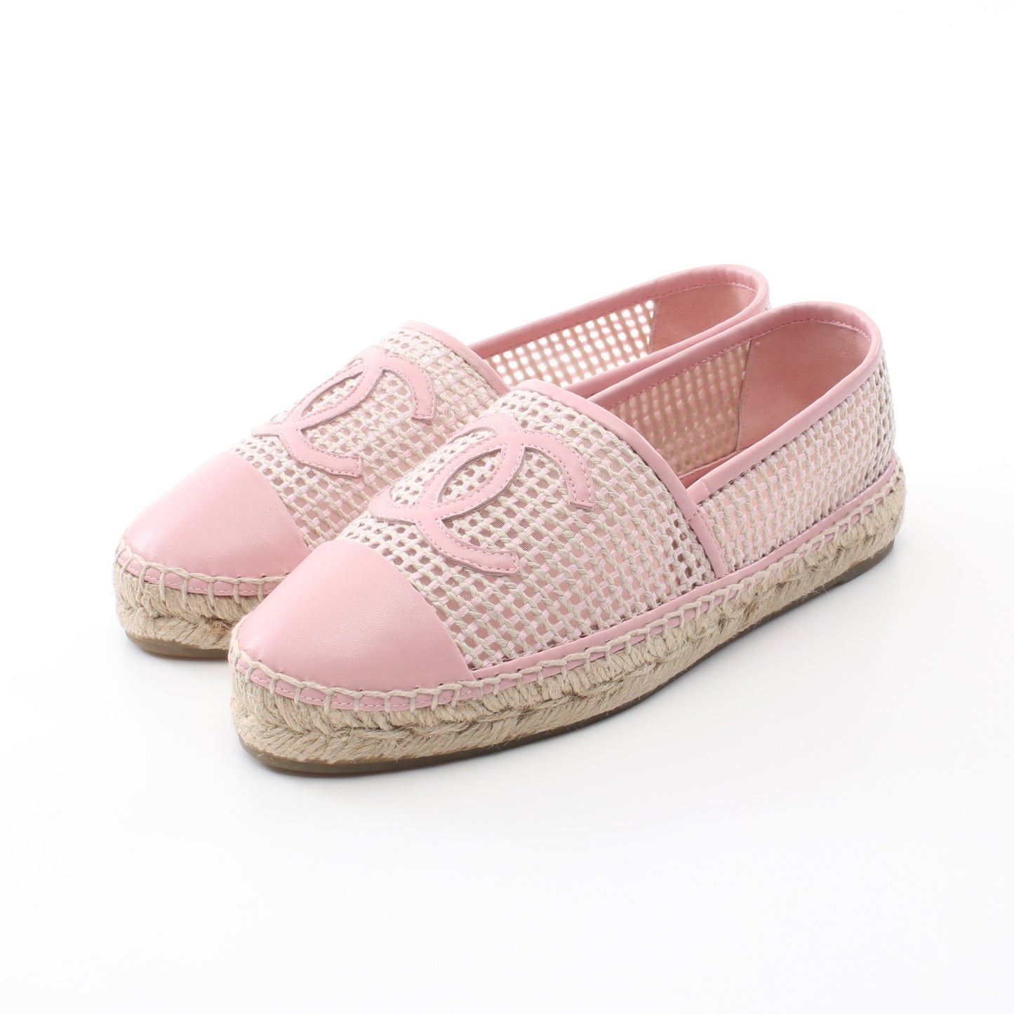 ココマーク エスパドリーユ スリッポン レザー ジュート ライトピンク ベージュ メッシュ シャネル シューズ CHANEL