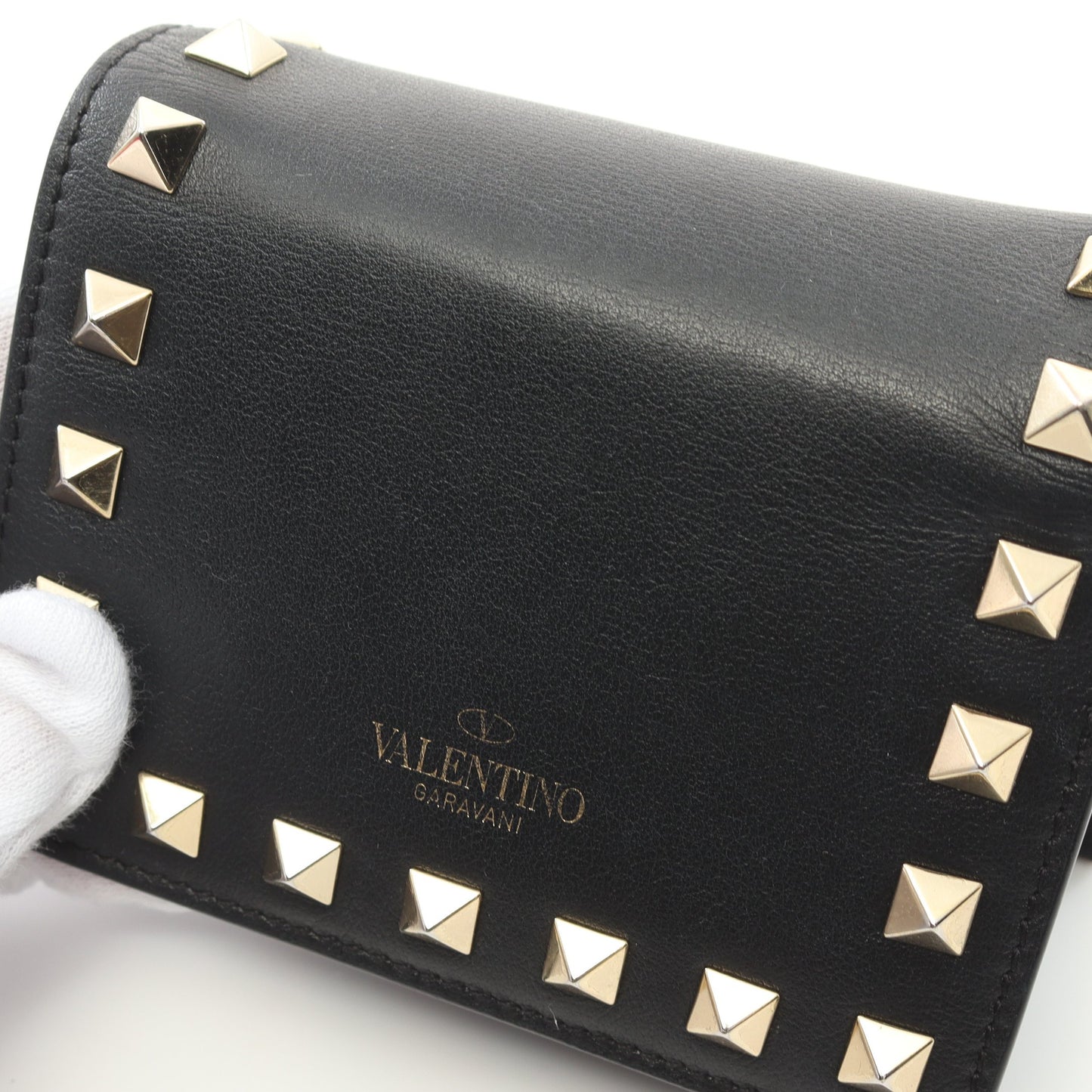 ロックスタッズ 二つ折り財布 レザー ブラック ヴァレンティノ  