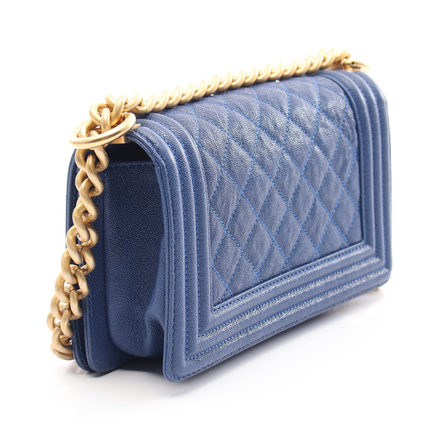 ボーイシャネル スモール チェーンショルダーバッグ キャビアスキン ブルー ゴールド金具 シャネル バッグ CHANEL