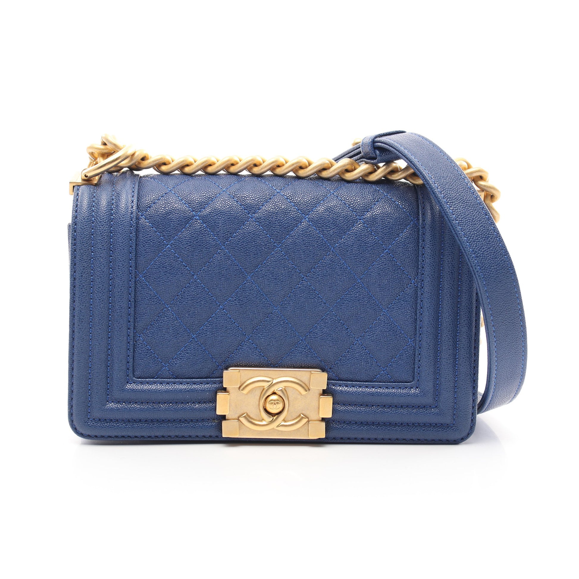 ボーイシャネル スモール チェーンショルダーバッグ キャビアスキン ブルー ゴールド金具 シャネル バッグ CHANEL