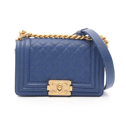 ボーイシャネル スモール チェーンショルダーバッグ キャビアスキン ブルー ゴールド金具 シャネル バッグ CHANEL