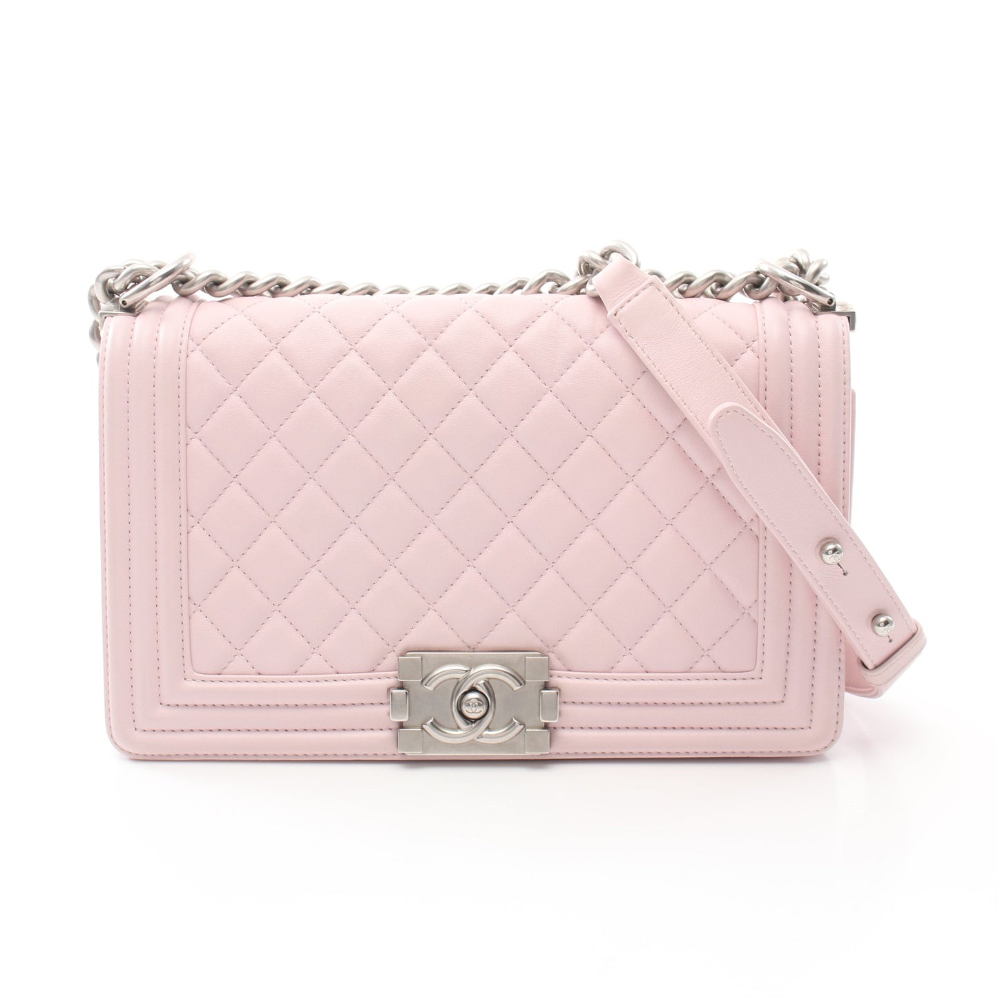 ボーイシャネル チェーンショルダーバッグ ラムスキン ライトピンク シルバー金具 シャネル バッグ CHANEL