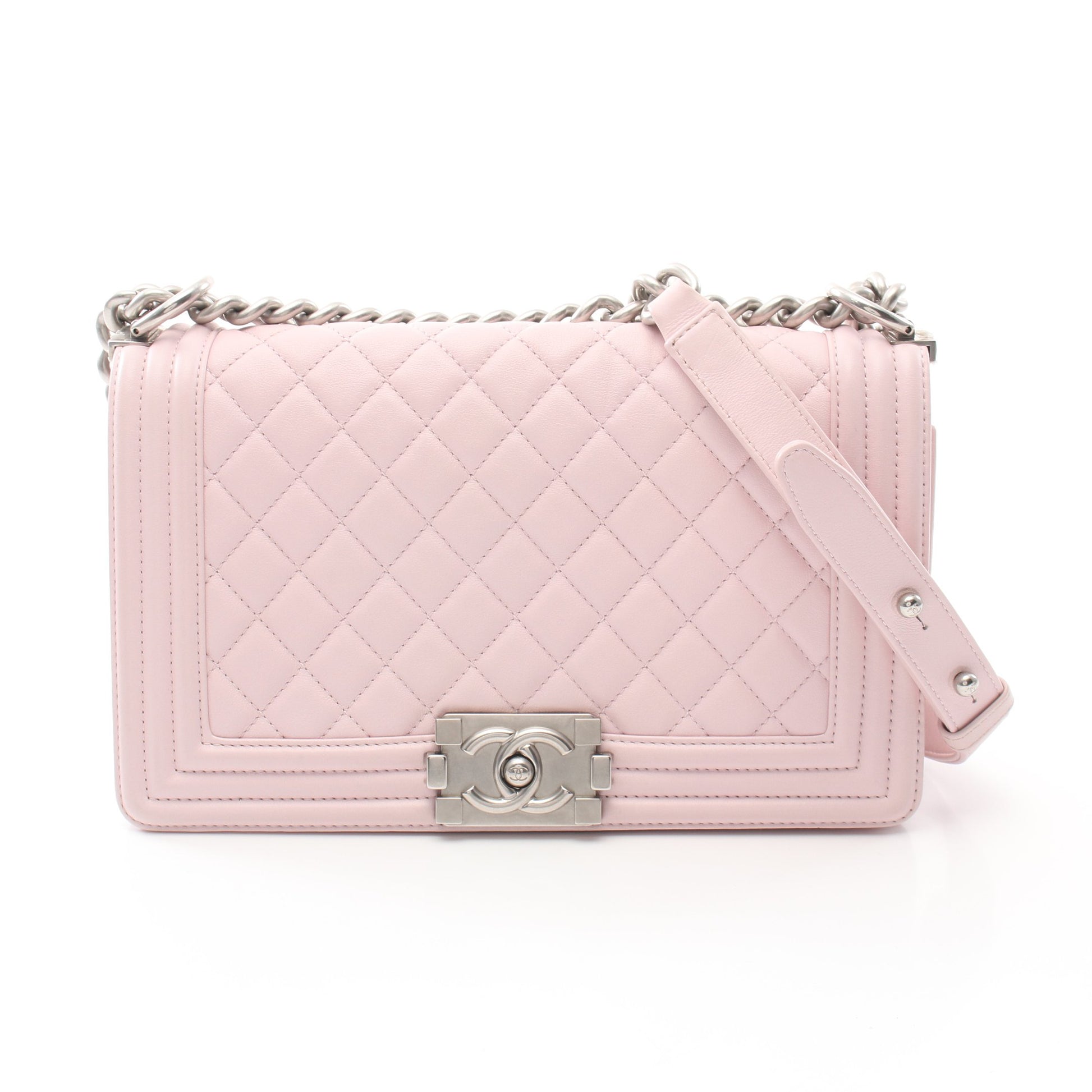 ボーイシャネル チェーンショルダーバッグ ラムスキン ライトピンク シルバー金具 シャネル バッグ CHANEL