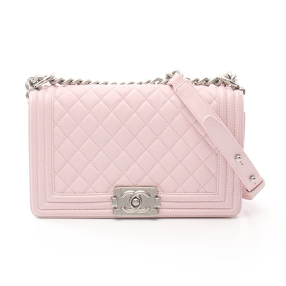 ボーイシャネル チェーンショルダーバッグ ラムスキン ライトピンク シルバー金具 シャネル バッグ CHANEL
