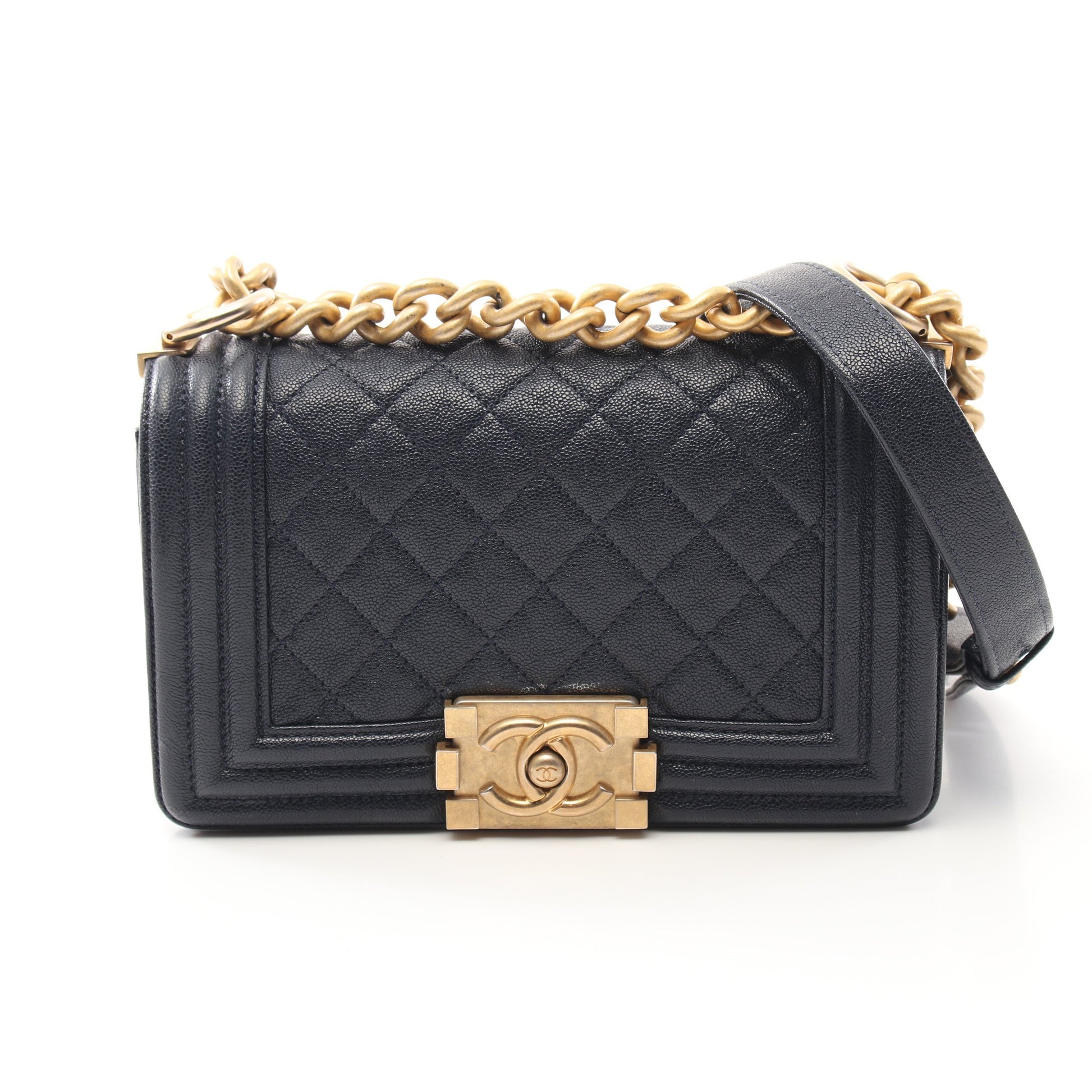 ボーイシャネル スモール チェーンショルダーバッグ キャビアスキン ダークネイビー ゴールド金具 シャネル バッグ CHANEL