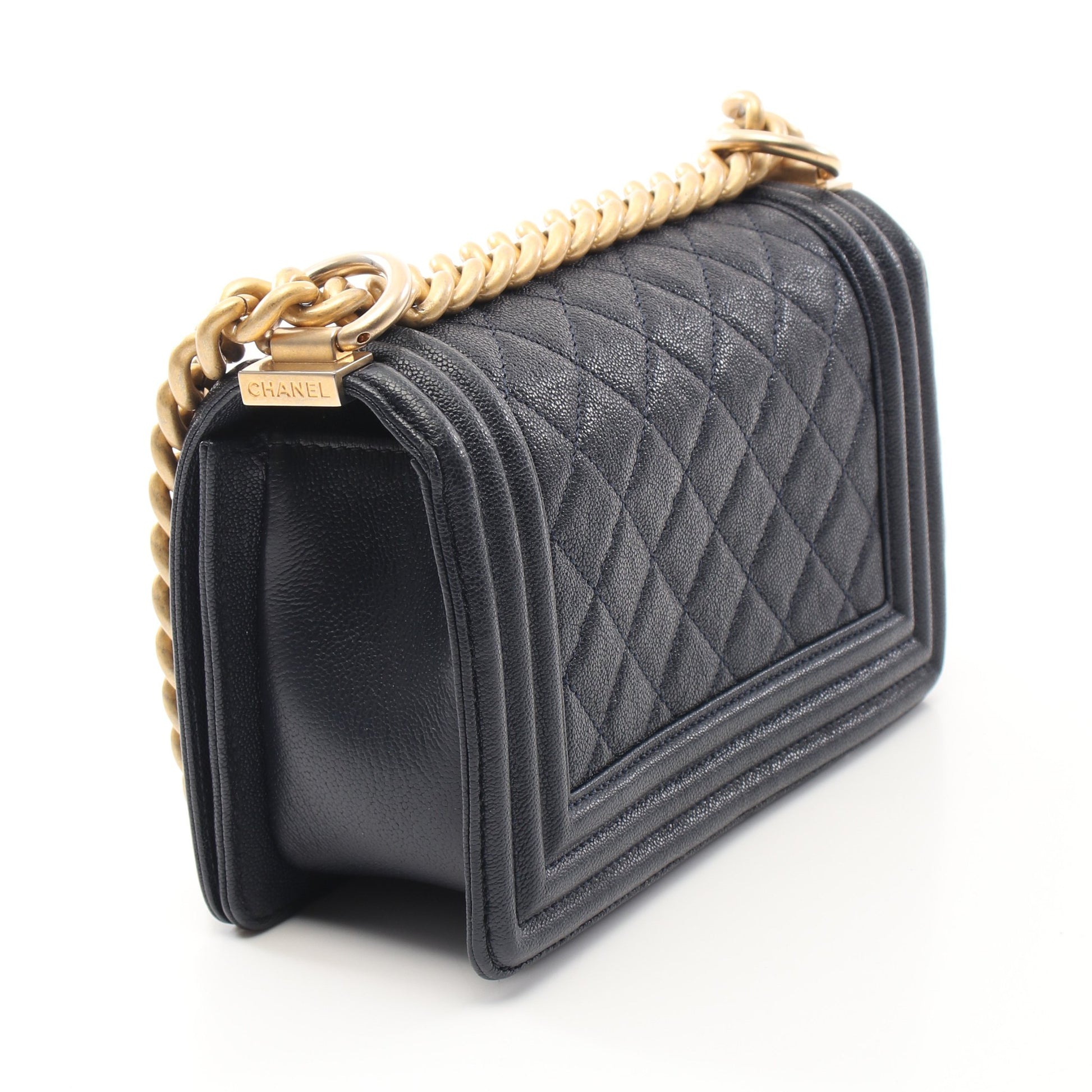 ボーイシャネル スモール チェーンショルダーバッグ キャビアスキン ダークネイビー ゴールド金具 シャネル バッグ CHANEL