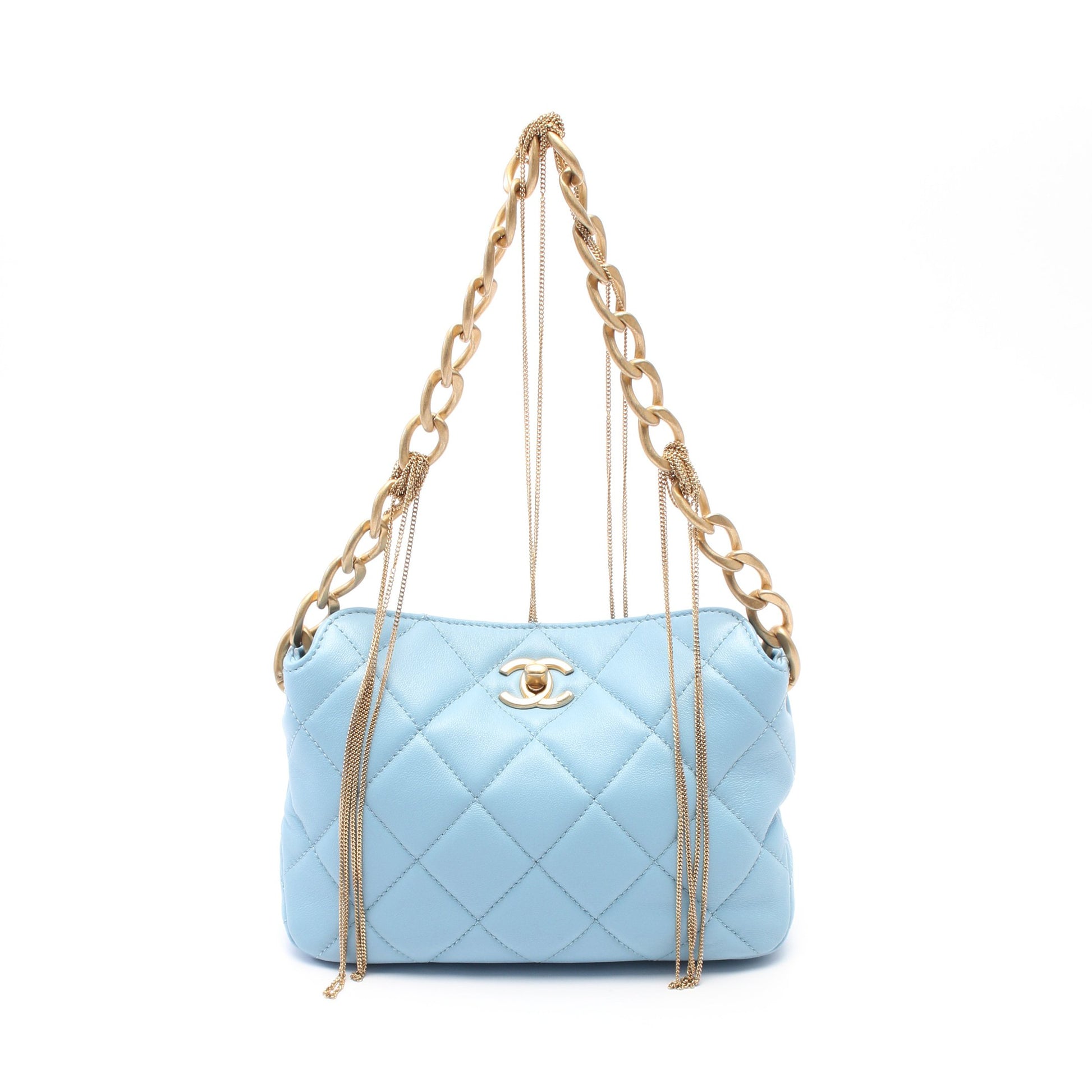 マトラッセ チェーンハンドバッグ レザー ライトブルー ゴールド金具 シャネル バッグ CHANEL