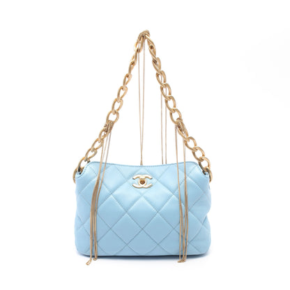 マトラッセ チェーンハンドバッグ レザー ライトブルー ゴールド金具 シャネル バッグ CHANEL