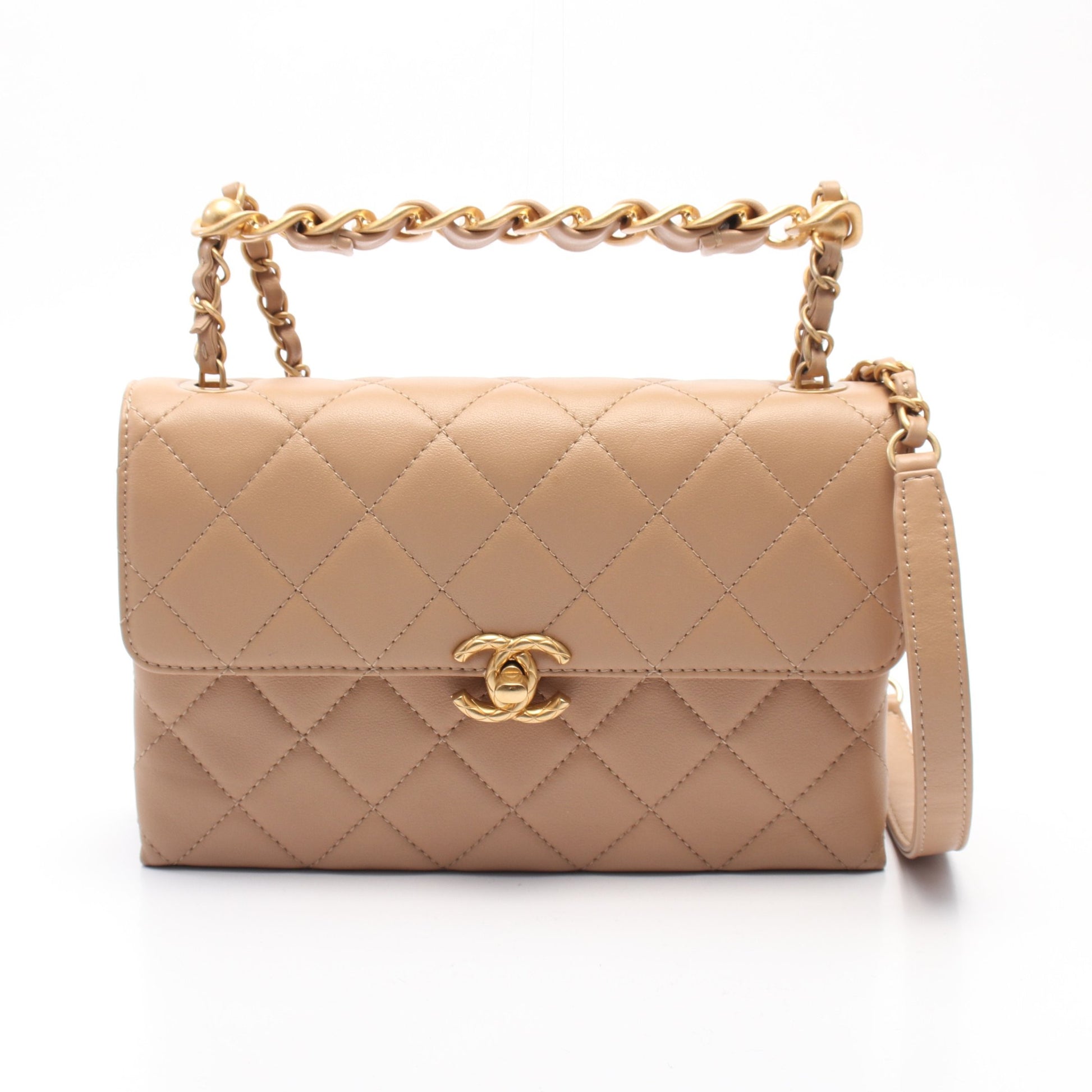 マトラッセ チェーンショルダーバッグ レザー ベージュ ゴールド金具 2WAY シャネル バッグ CHANEL