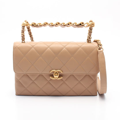 マトラッセ チェーンショルダーバッグ レザー ベージュ ゴールド金具 2WAY シャネル バッグ CHANEL