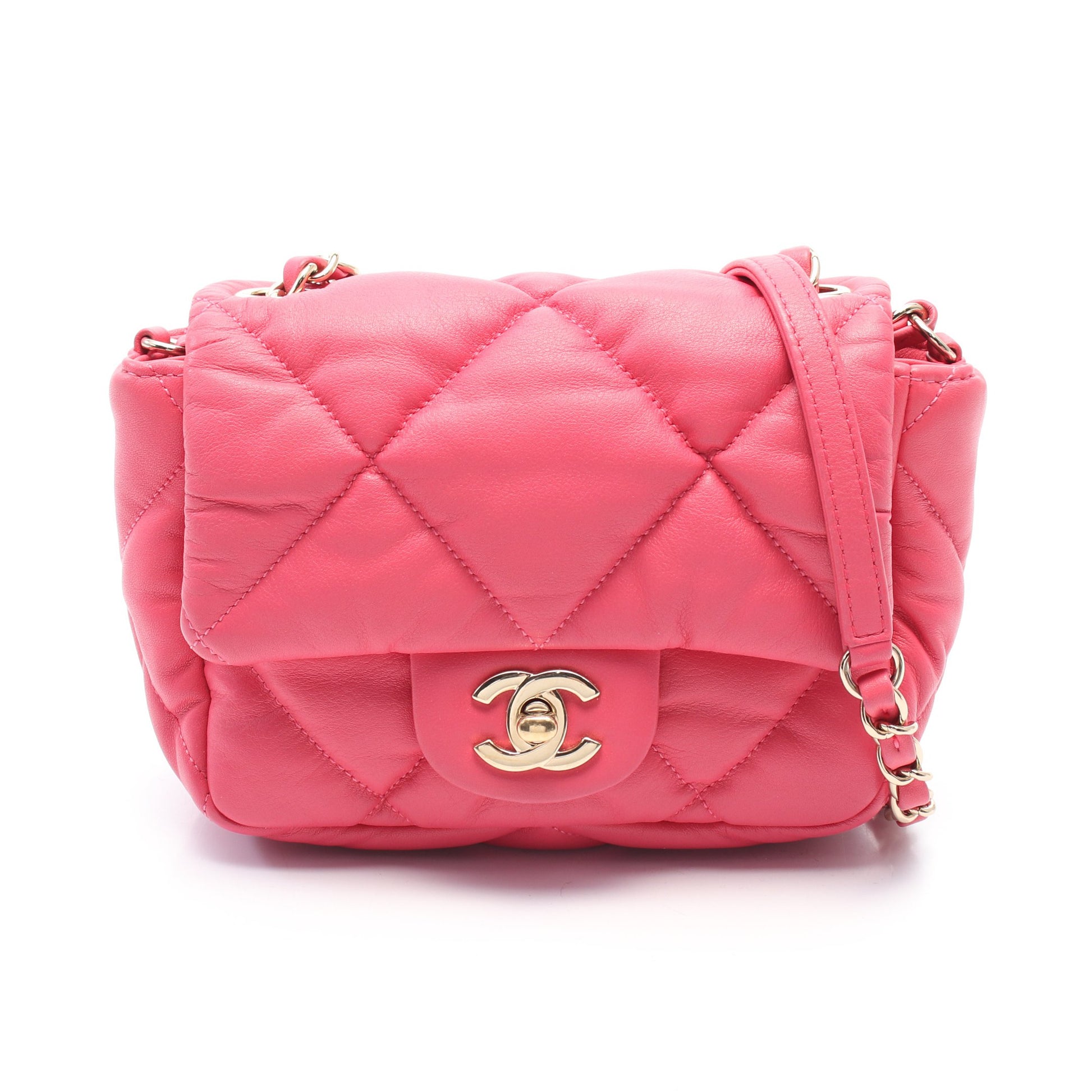 マトラッセ チェーンショルダーバッグ レザー ピンク ゴールド金具 シャネル バッグ CHANEL