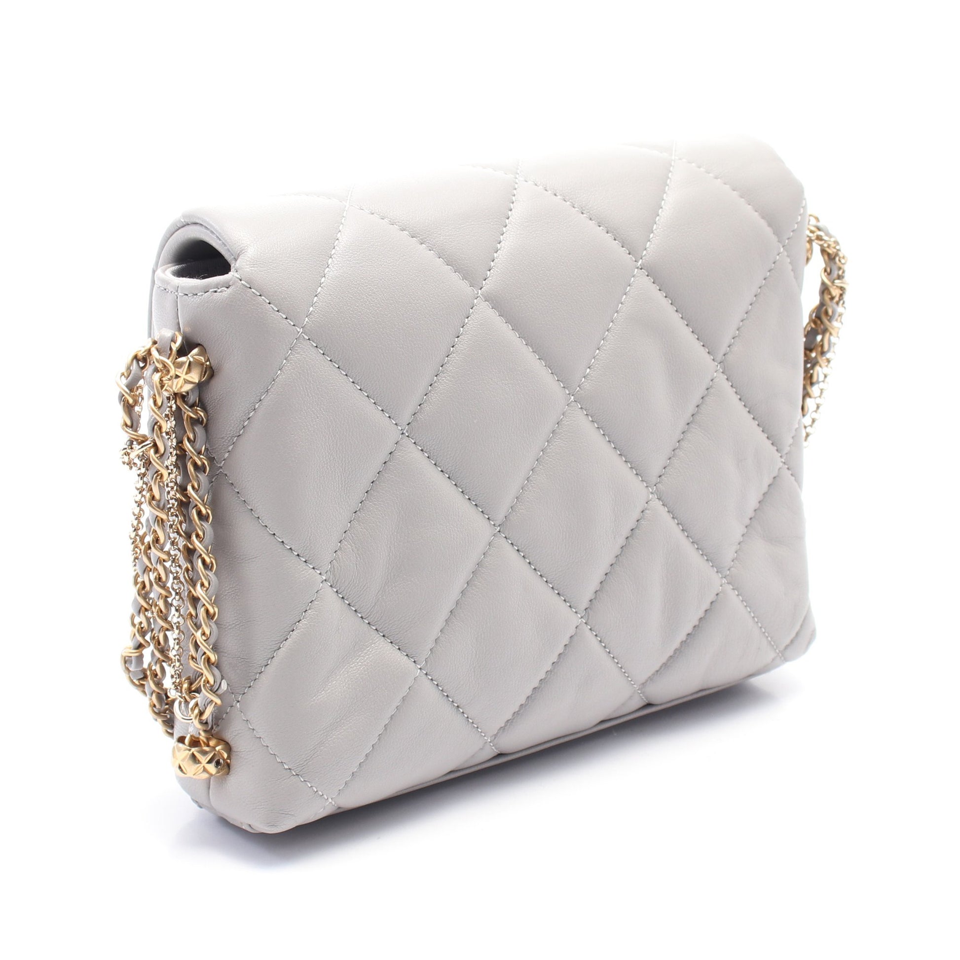 マトラッセ チェーンショルダーバッグ レザー グレー ゴールド金具 シャネル バッグ CHANEL