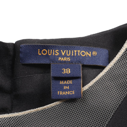 フィンフラウンスミカドドレス ワンピース ノースリーブ ウール シルク ブラック レザー切替 24SS ルイヴィトン ワンピース LOUIS VUITTON