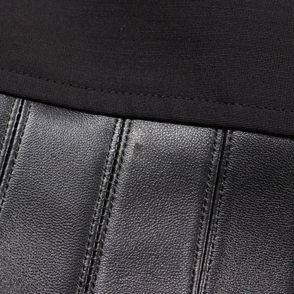 フィンフラウンスミカドドレス ワンピース ノースリーブ ウール シルク ブラック レザー切替 24SS ルイヴィトン ワンピース LOUIS VUITTON