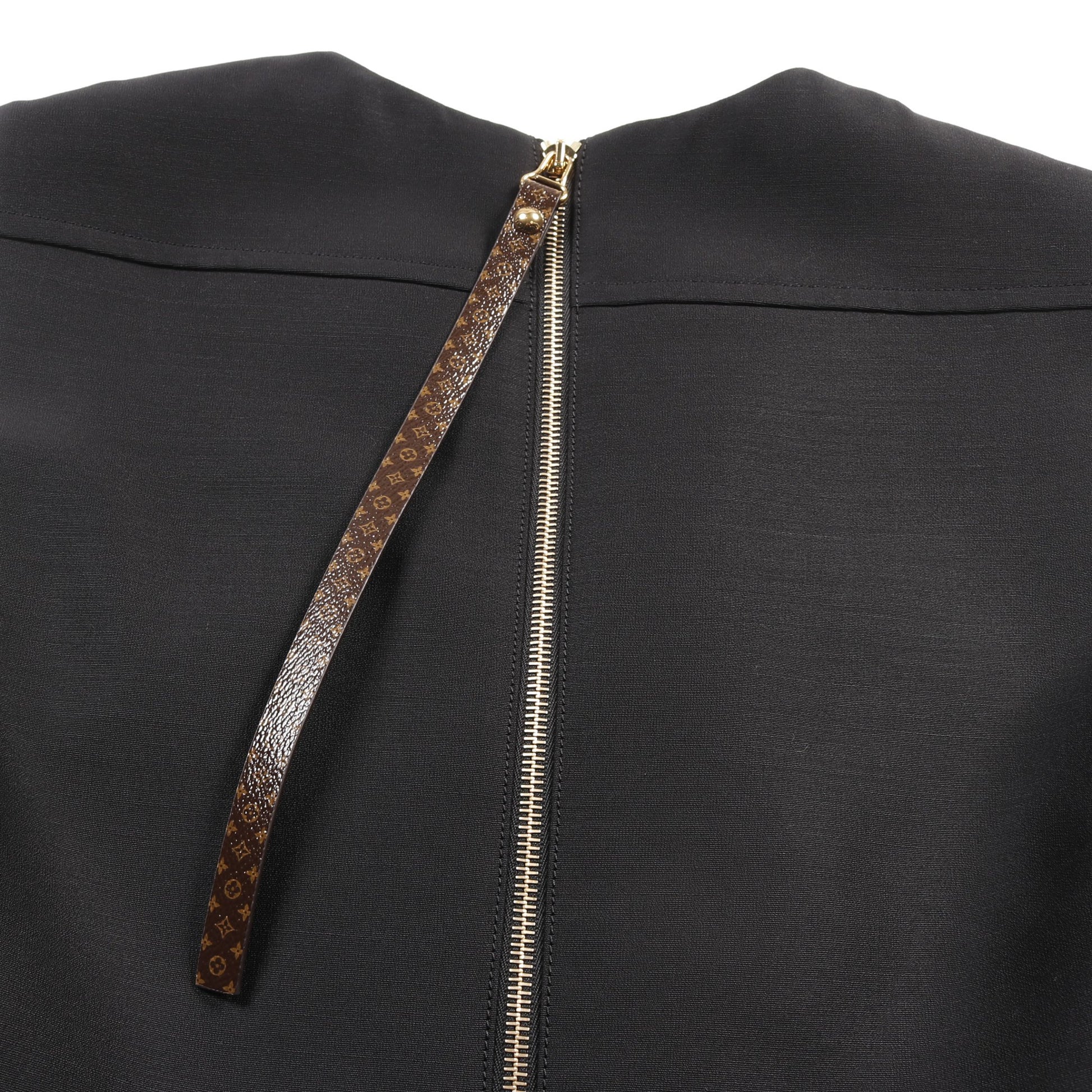フィンフラウンスミカドドレス ワンピース ノースリーブ ウール シルク ブラック レザー切替 24SS ルイヴィトン ワンピース LOUIS VUITTON