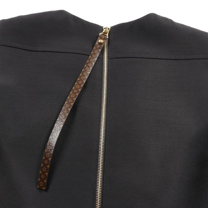フィンフラウンスミカドドレス ワンピース ノースリーブ ウール シルク ブラック レザー切替 24SS ルイヴィトン ワンピース LOUIS VUITTON