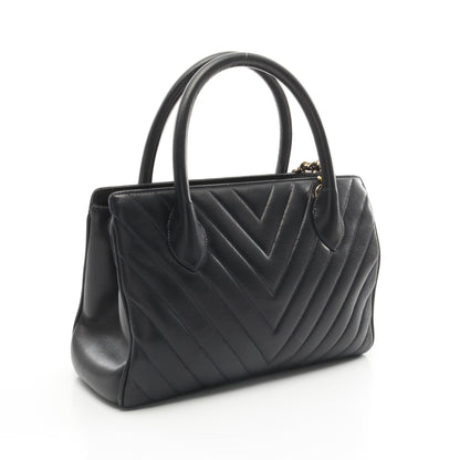シェブロン Vステッチ ハンドバッグ ラムスキン ダークネイビー ゴールド金具 2WAY ヴィンテージ シャネル バッグ CHANEL