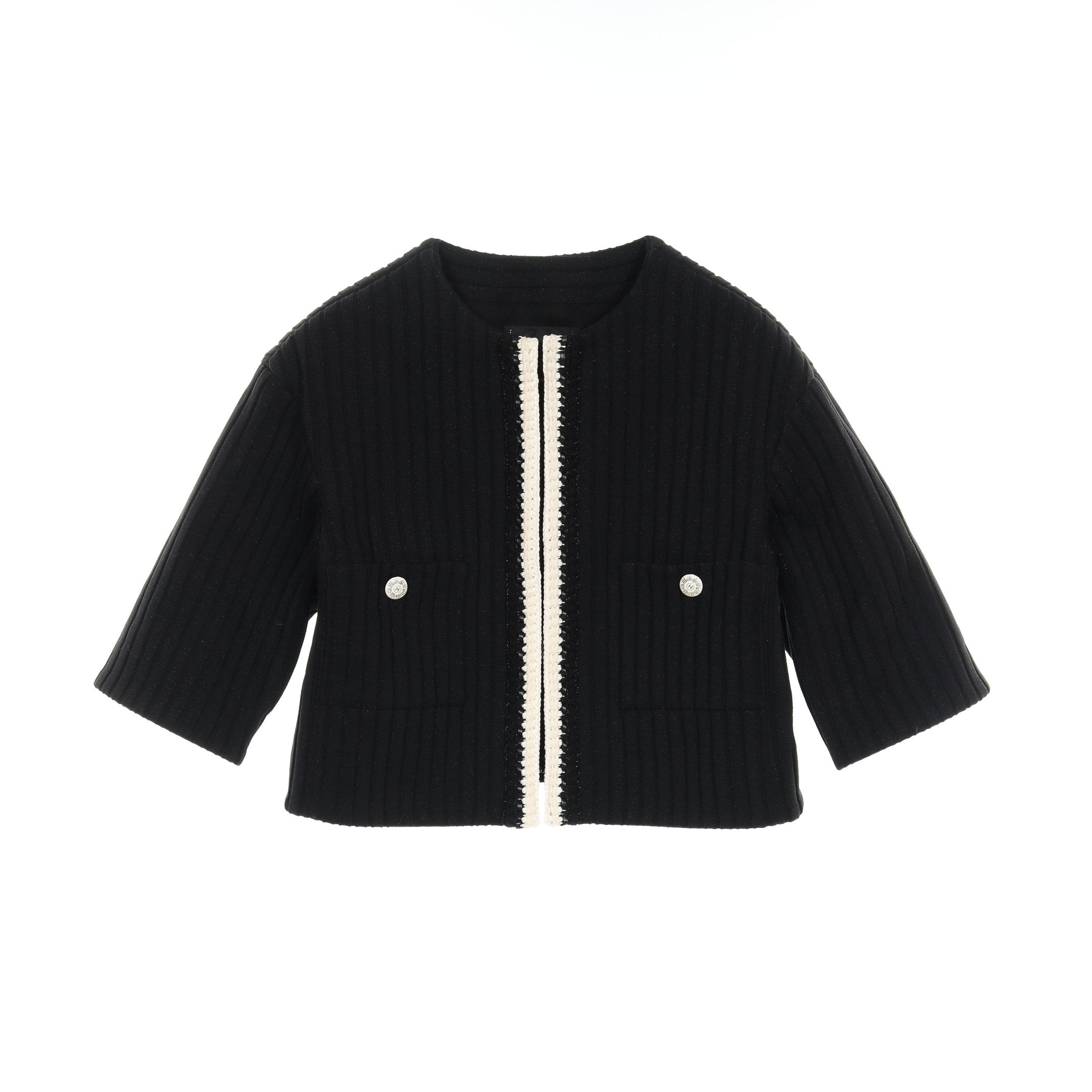 CHANEL シャネル ノーカラージャケット ブラック ノーカラージャケット ナイロン コットン ブラック ホワイト 22C