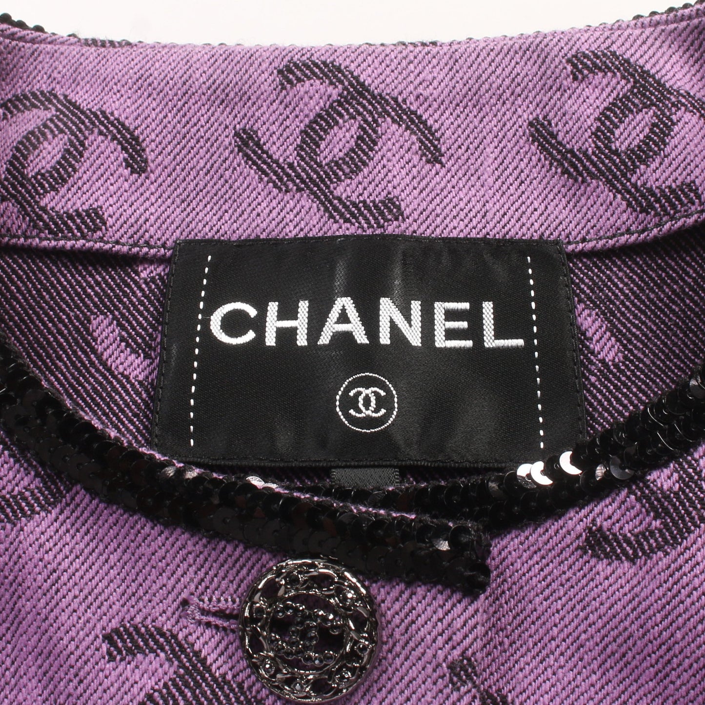 ココマーク ノーカラージャケット デニムジャケット コットン パープル ブラック スパンコール 22S シャネル アウター CHANEL