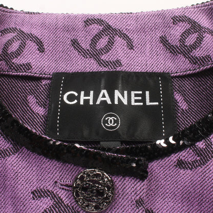ココマーク ノーカラージャケット デニムジャケット コットン パープル ブラック スパンコール 22S シャネル アウター CHANEL