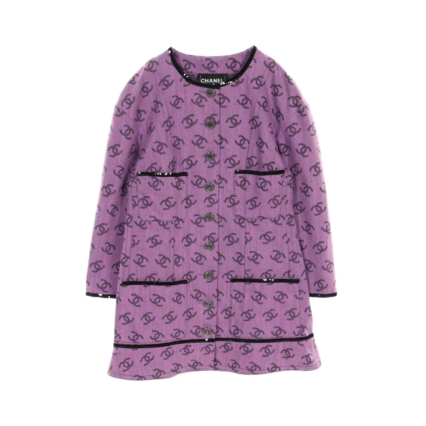 ココマーク ノーカラージャケット デニムジャケット コットン パープル ブラック スパンコール 22S シャネル アウター CHANEL