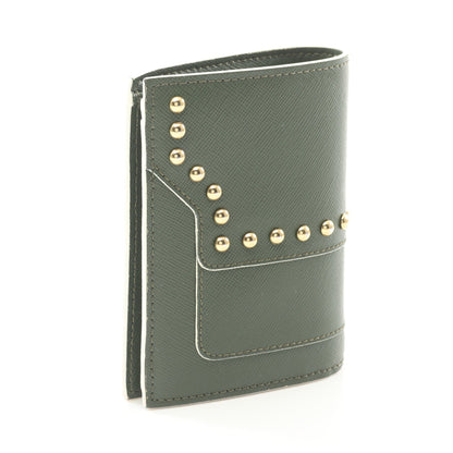 二つ折り財布 レザー グリーン スタッズ マルニ – RECLO 