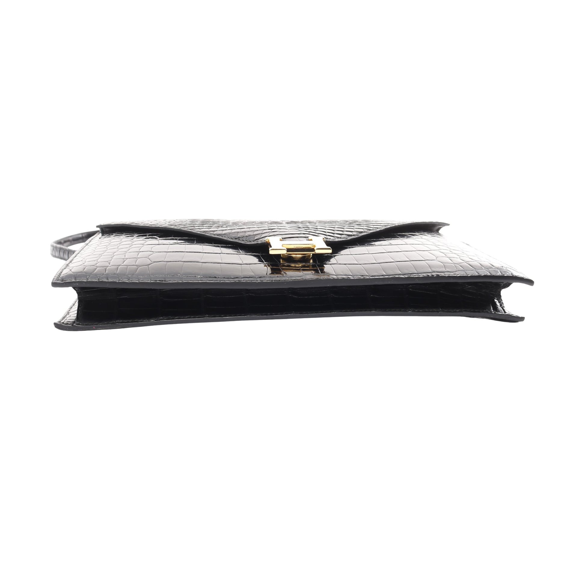 リディ ショルダーバッグ クロコダイル ポロサスリセ ブラック ゴールド金具 ヴィンテージ ○P刻印 エルメス バッグ HERMES