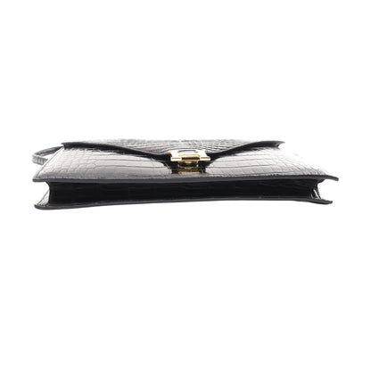 リディ ショルダーバッグ クロコダイル ポロサスリセ ブラック ゴールド金具 ヴィンテージ ○P刻印 エルメス バッグ HERMES