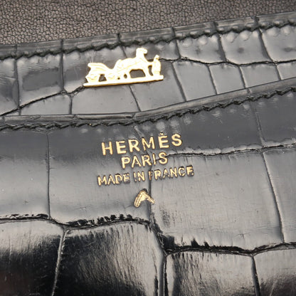 リディ ショルダーバッグ クロコダイル ポロサスリセ ブラック ゴールド金具 ヴィンテージ ○P刻印 エルメス バッグ HERMES