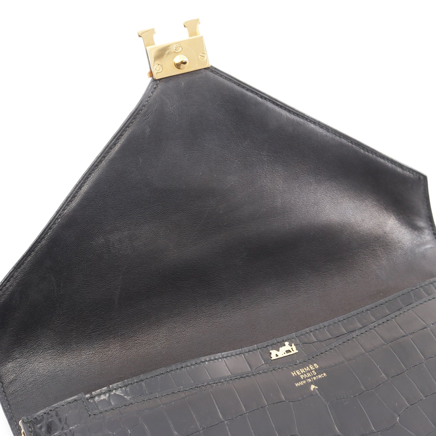 リディ ショルダーバッグ クロコダイル ポロサスリセ ブラック ゴールド金具 ヴィンテージ ○P刻印 エルメス バッグ HERMES