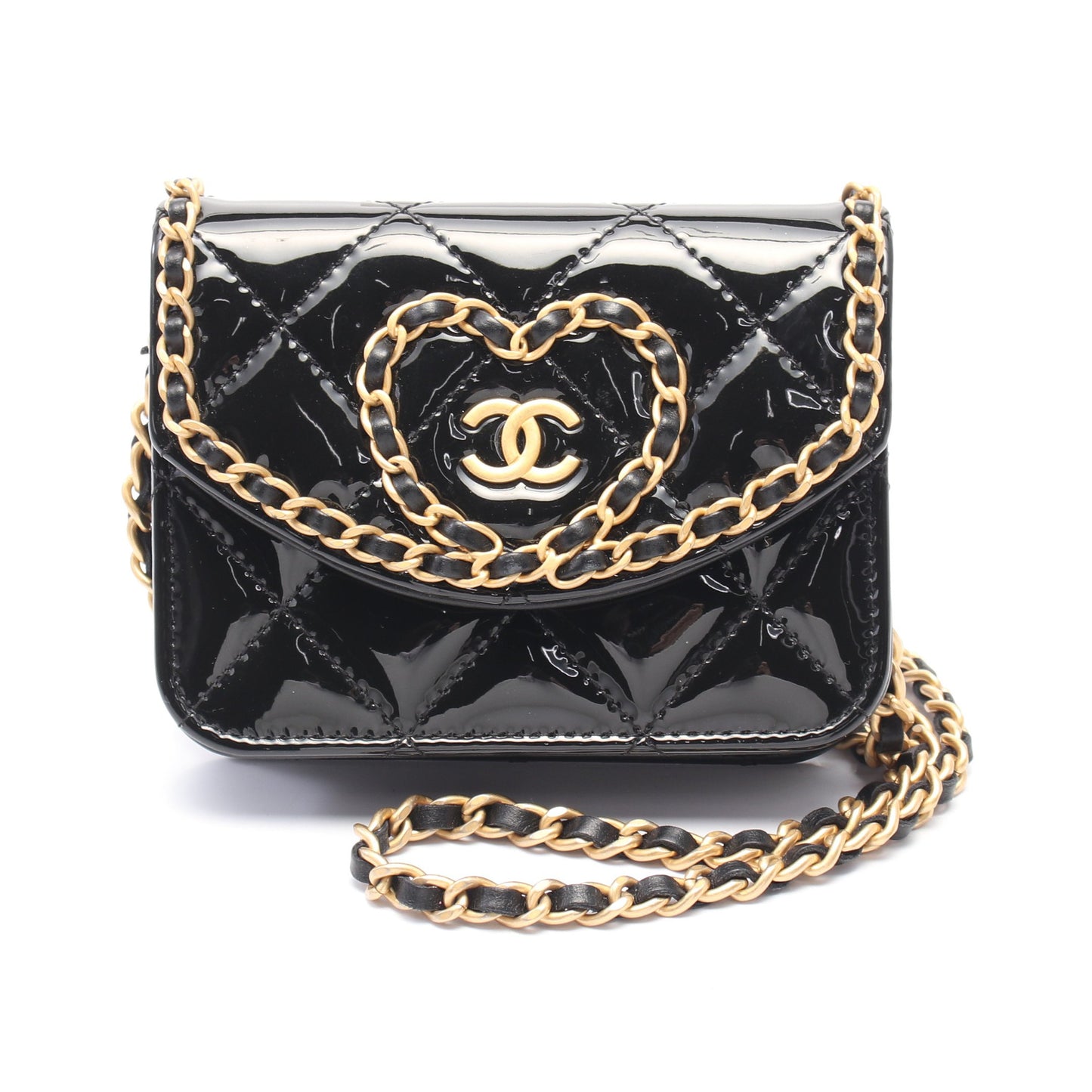 マトラッセ チェーンクラッチ チェーンショルダーバッグ エナメルレザー ブラック ゴールド金具 シャネル バッグ CHANEL