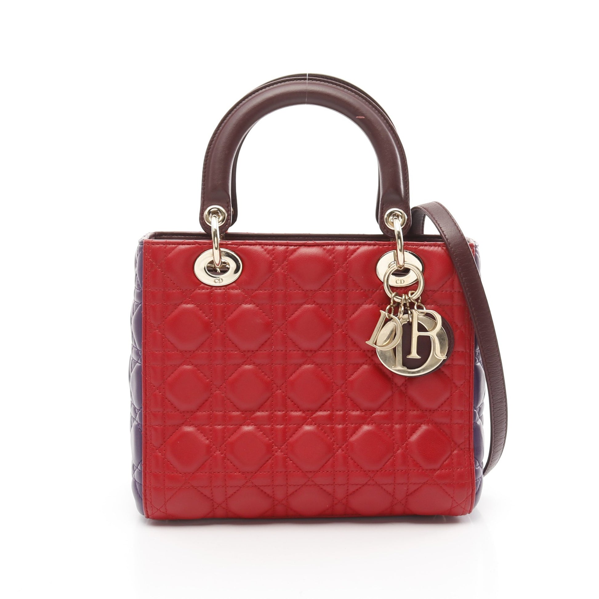 LADY DIOR レディディオール カナージュ ハンドバッグ レザー レッド パープル ボルドー 2WAY クリスチャンディオール バッグ Christian Dior