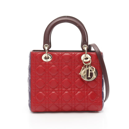 LADY DIOR レディディオール カナージュ ハンドバッグ レザー レッド パープル ボルドー 2WAY クリスチャンディオール バッグ Christian Dior