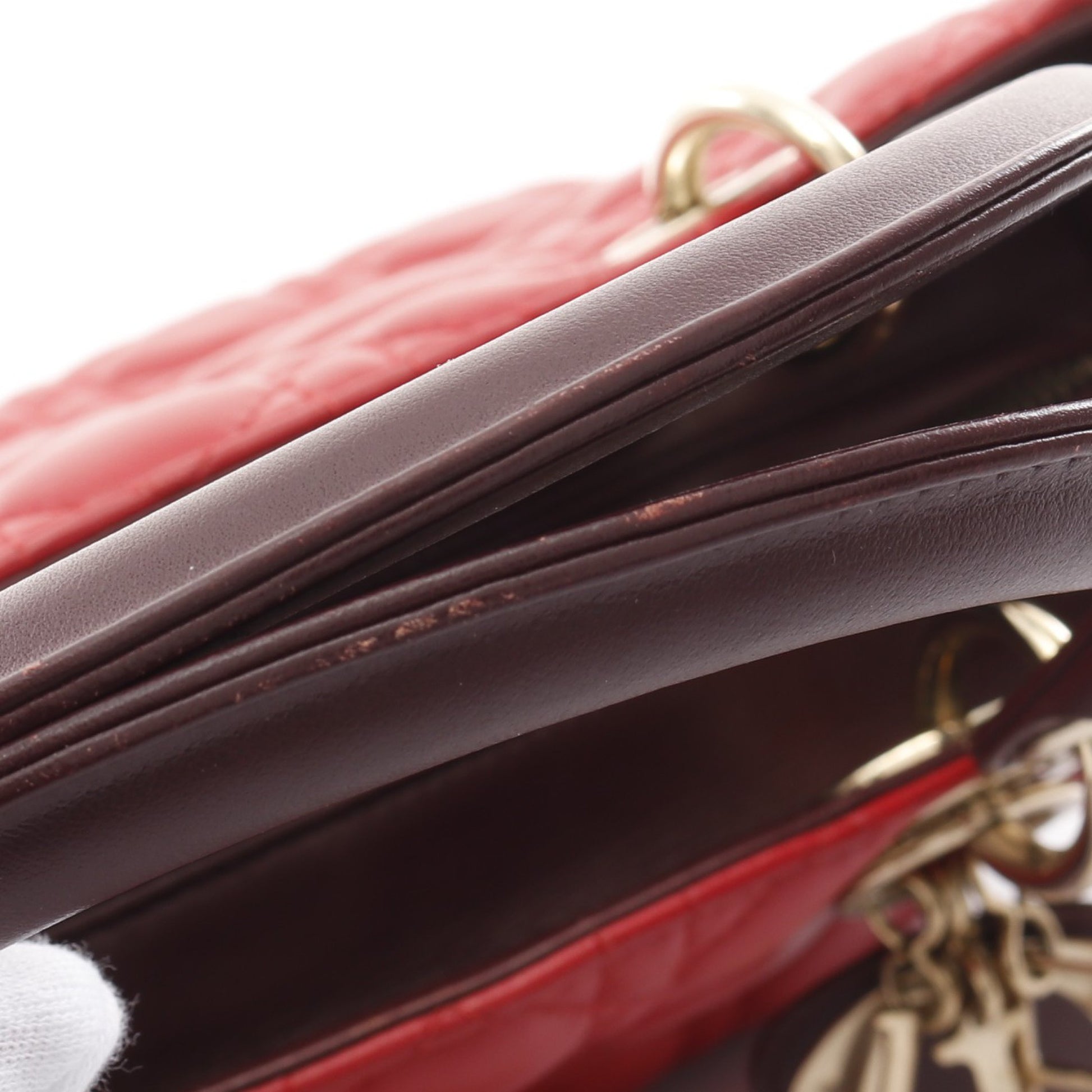 LADY DIOR レディディオール カナージュ ハンドバッグ レザー レッド パープル ボルドー 2WAY クリスチャンディオール バッグ Christian Dior