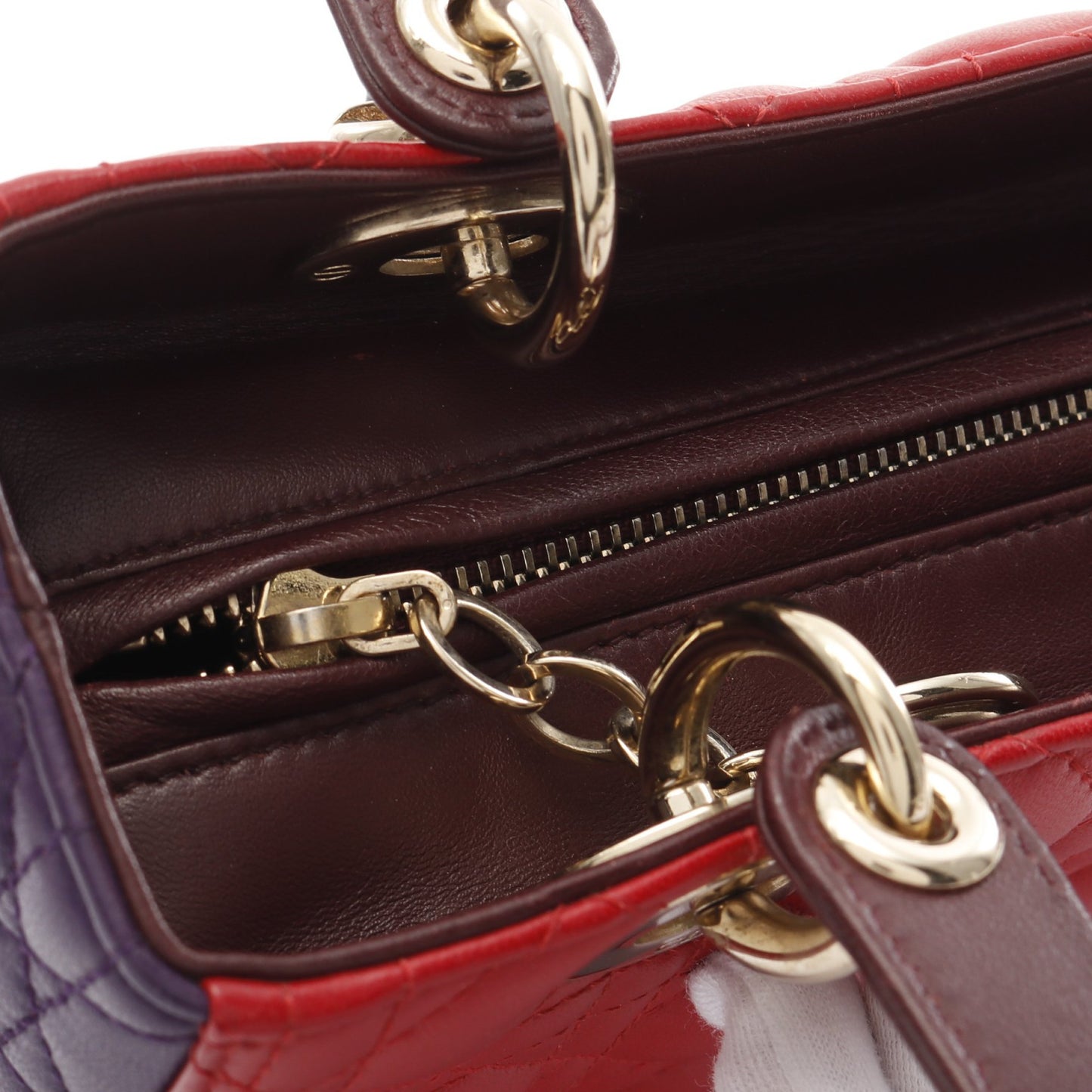 LADY DIOR レディディオール カナージュ ハンドバッグ レザー レッド パープル ボルドー 2WAY クリスチャンディオール バッグ Christian Dior
