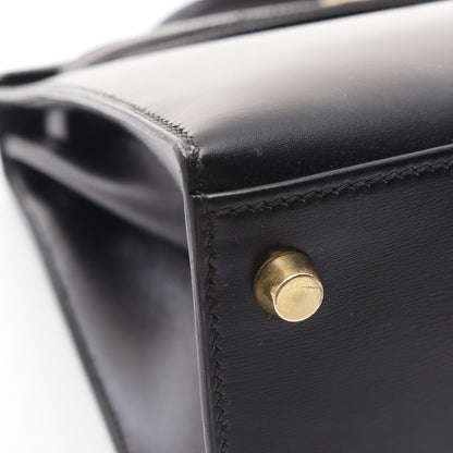 ケリー32 ハンドバッグ ボックスカーフ ブラック ゴールド金具 外縫い 2WAY ○A刻印 エルメス バッグ HERMES