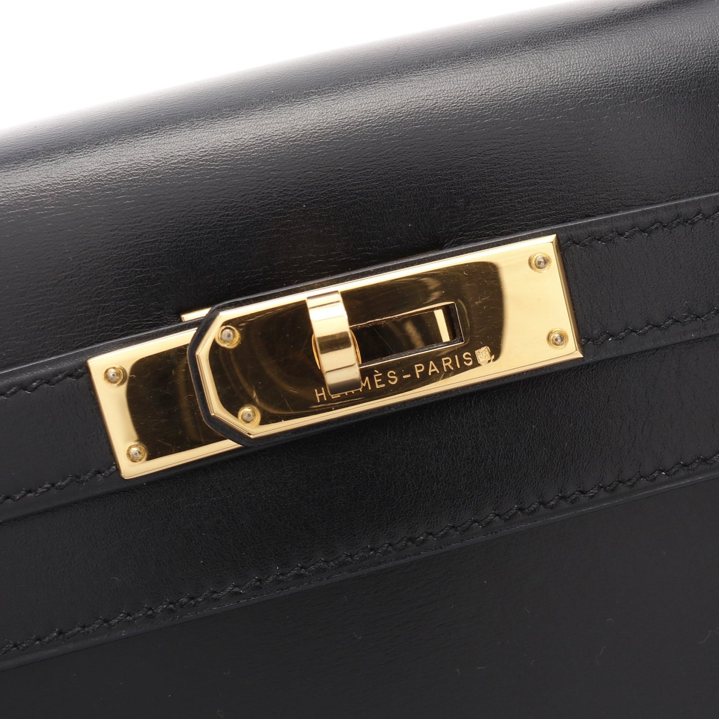 ケリー32 ハンドバッグ ボックスカーフ ブラック ゴールド金具 外縫い 2WAY ○A刻印 エルメス バッグ HERMES