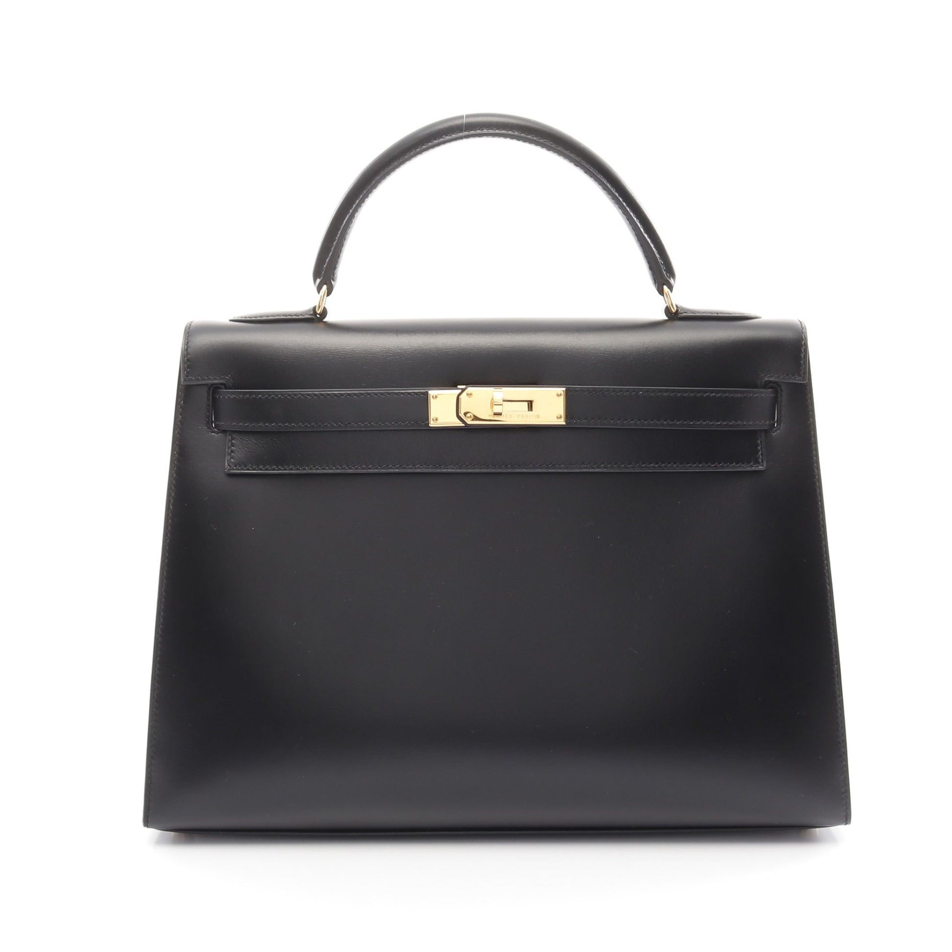 ケリー32 ハンドバッグ ボックスカーフ ブラック ゴールド金具 外縫い 2WAY ○A刻印 エルメス バッグ HERMES