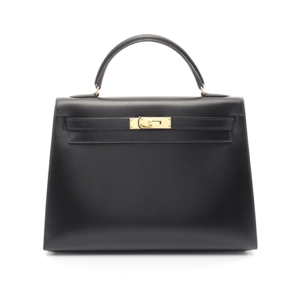 ケリー32 ハンドバッグ ボックスカーフ ブラック ゴールド金具 外縫い 2WAY ○A刻印 エルメス バッグ HERMES