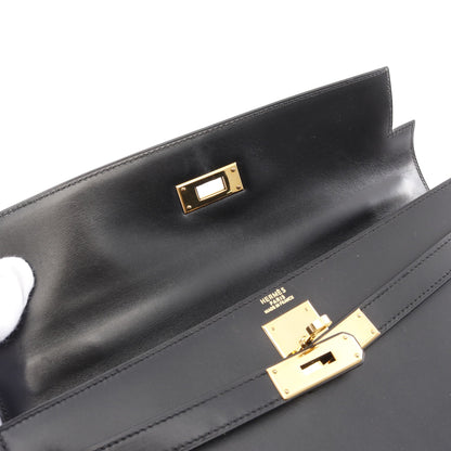ケリー32 ハンドバッグ ボックスカーフ ブラック ゴールド金具 外縫い 2WAY ○A刻印 エルメス バッグ HERMES