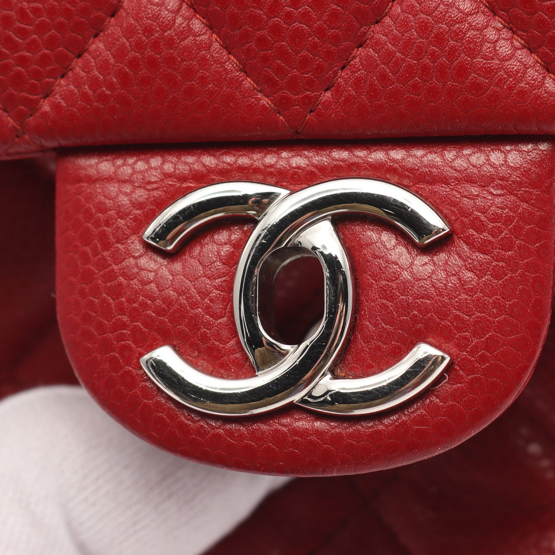 ミニマトラッセ チェーンショルダーバッグ キャビアスキン レッド シルバー金具 シャネル バッグ CHANEL