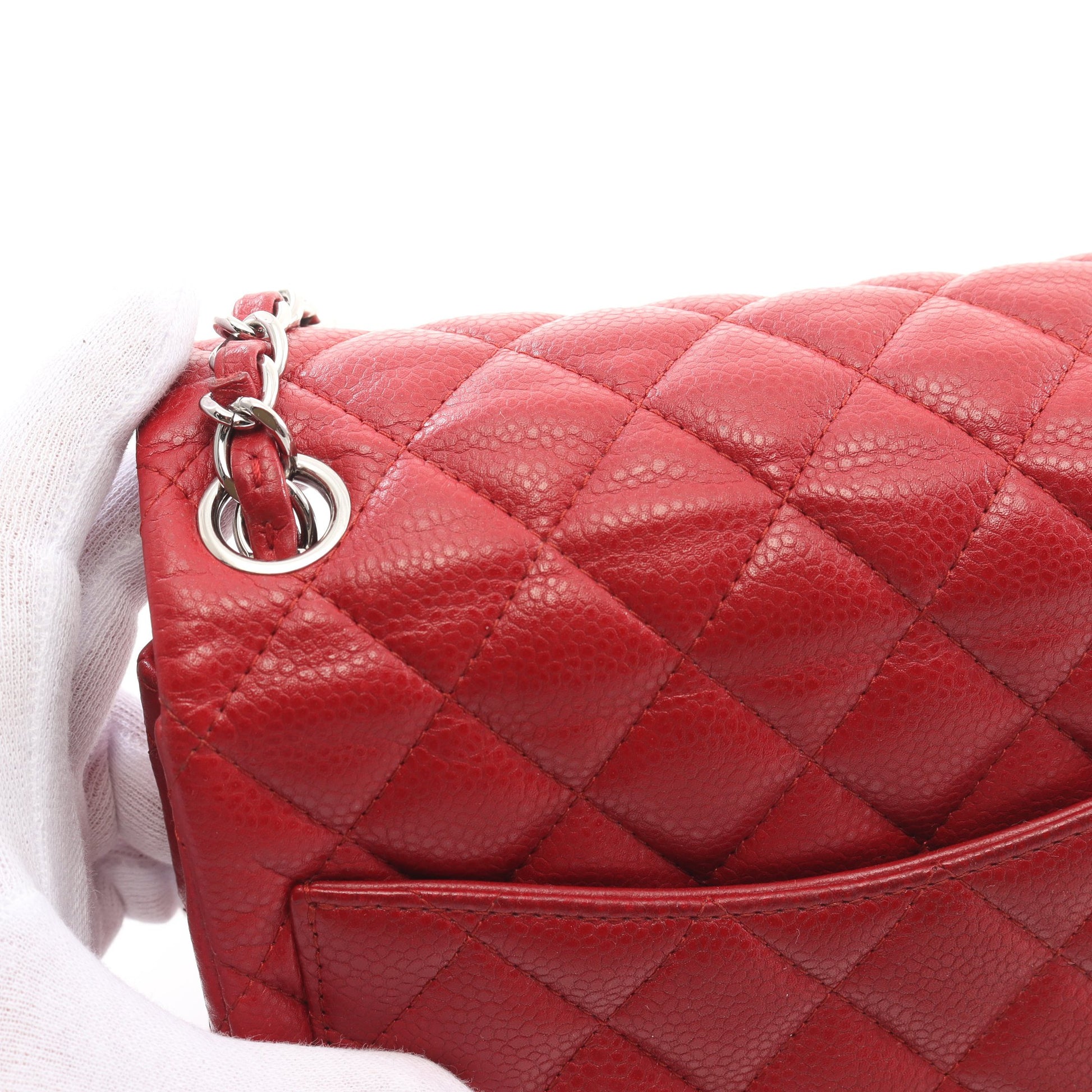 ミニマトラッセ チェーンショルダーバッグ キャビアスキン レッド シルバー金具 シャネル バッグ CHANEL