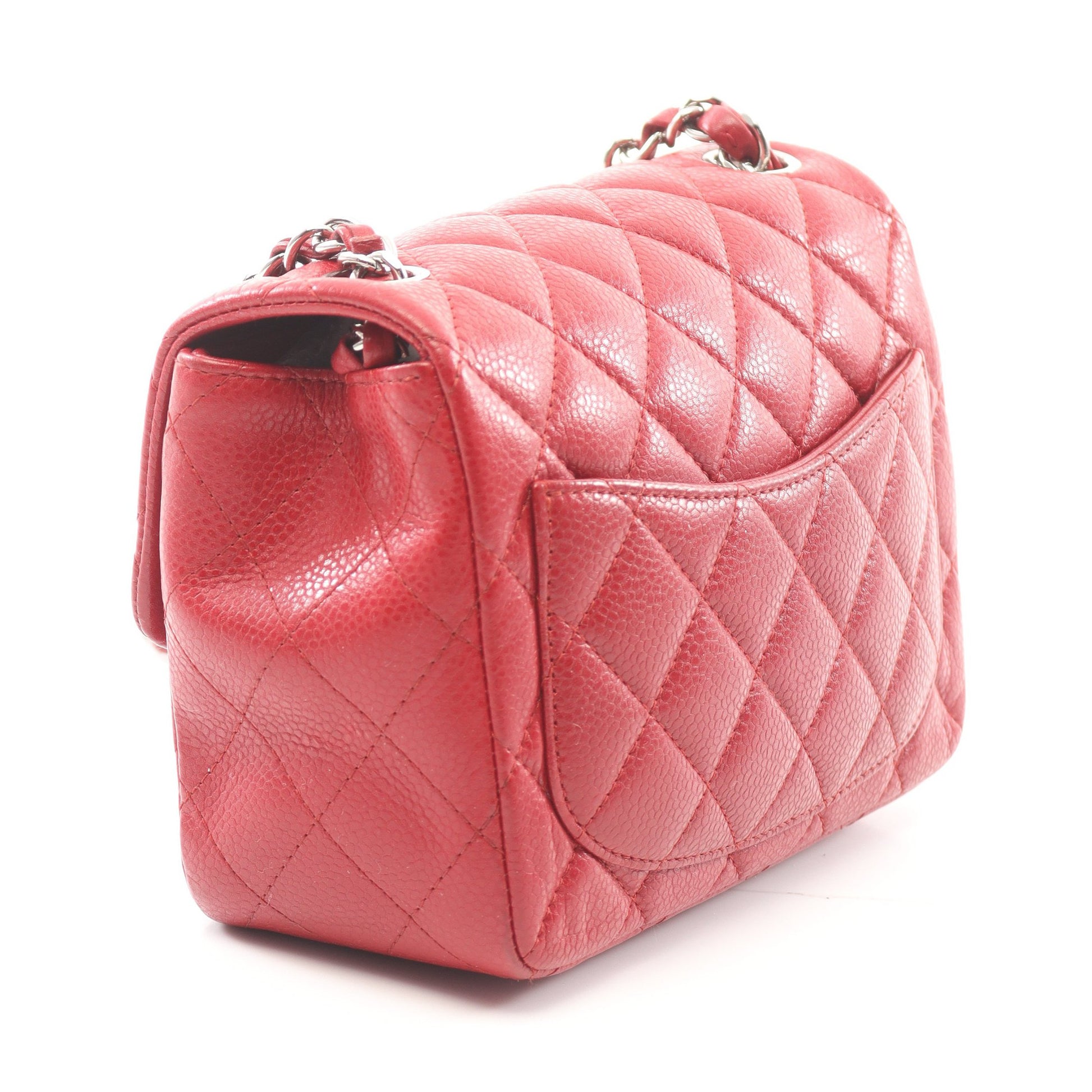 ミニマトラッセ チェーンショルダーバッグ キャビアスキン レッド シルバー金具 シャネル バッグ CHANEL