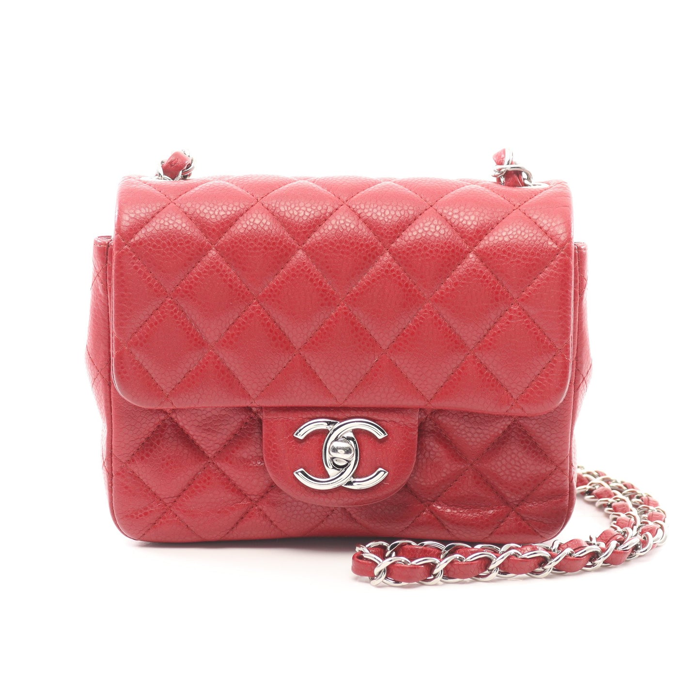 ミニマトラッセ チェーンショルダーバッグ キャビアスキン レッド シルバー金具 シャネル バッグ CHANEL