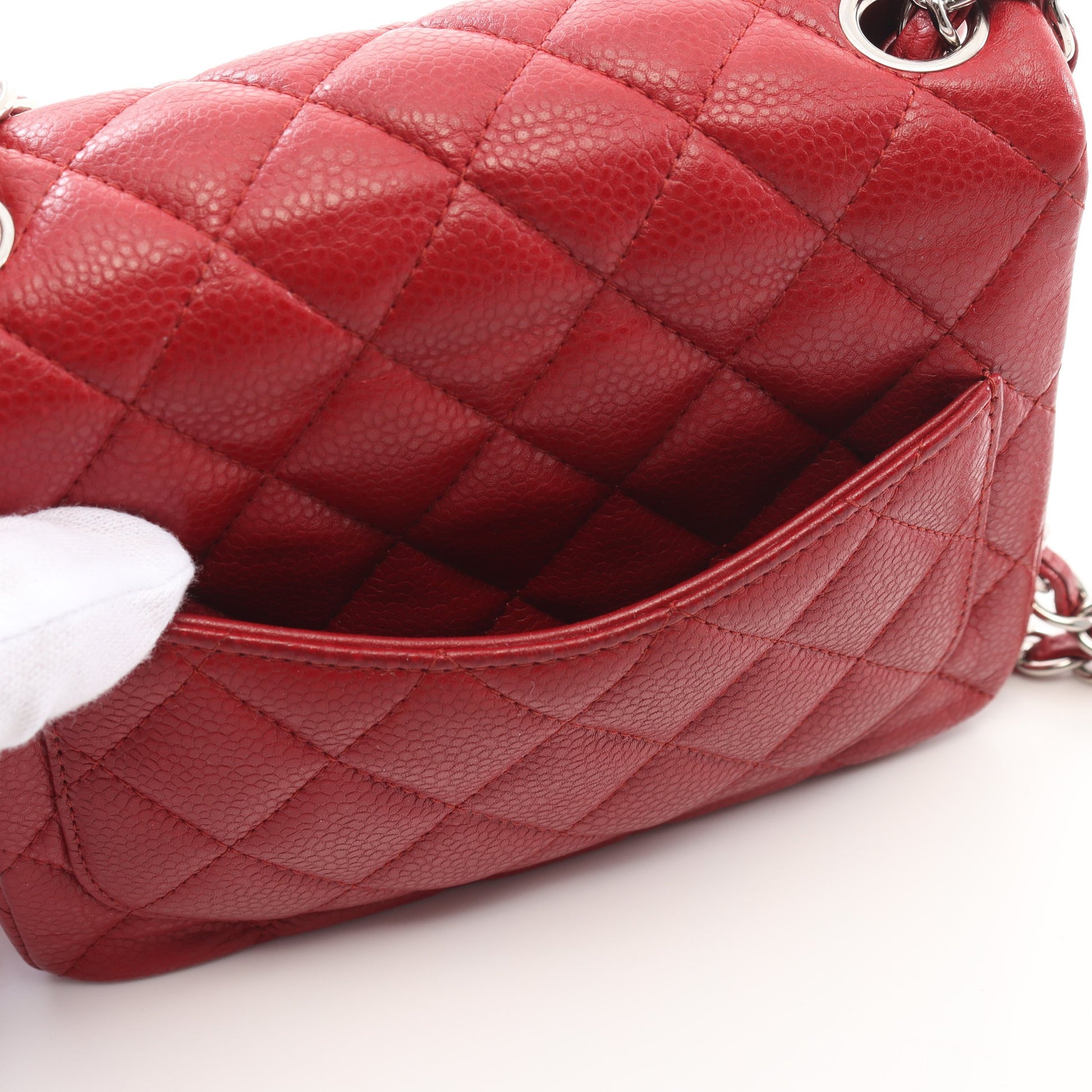 ミニマトラッセ チェーンショルダーバッグ キャビアスキン レッド シルバー金具 シャネル バッグ CHANEL
