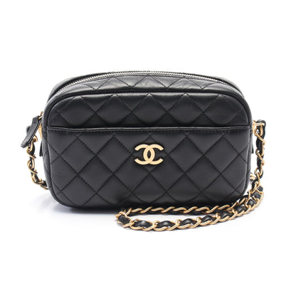 マトラッセ カメラバッグ チェーンショルダーバッグ ラムスキン ブラック ゴールド金具 シャネル バッグ CHANEL