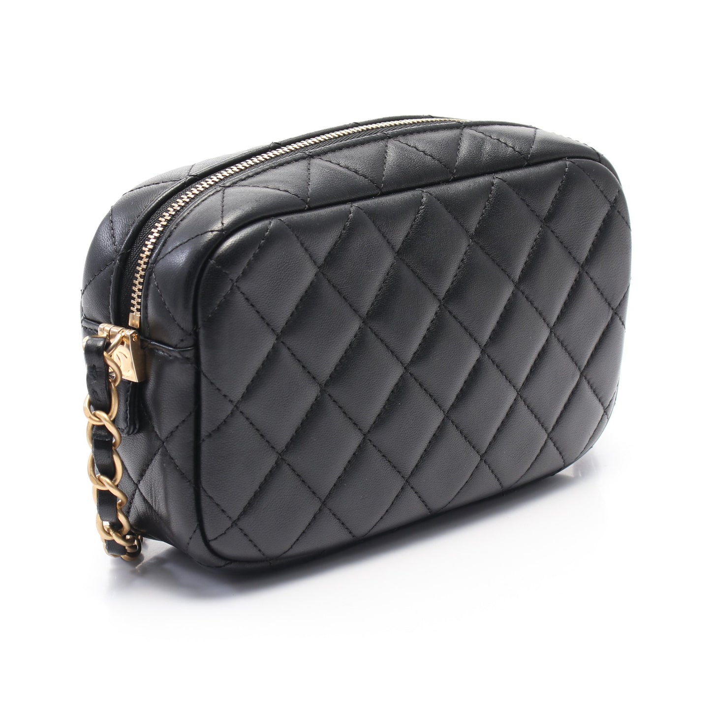 マトラッセ カメラバッグ チェーンショルダーバッグ ラムスキン ブラック ゴールド金具 シャネル バッグ CHANEL