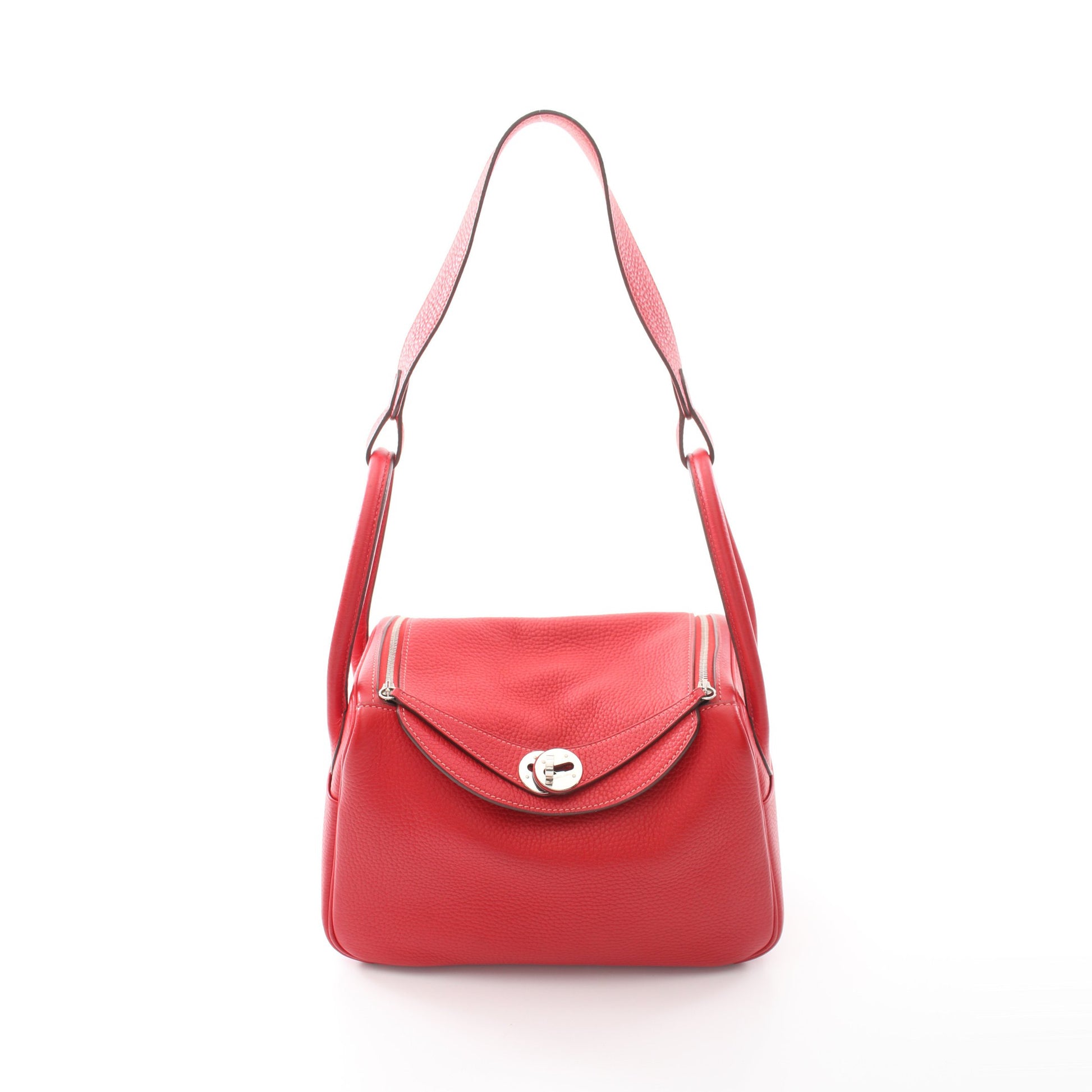 リンディ26 ルージュガランス ショルダーバッグ トリヨンクレマンス レッド シルバー金具 □P刻印 エルメス バッグ HERMES